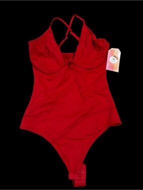 Red Women's One-Piece Swimsuit with Crossback Straps